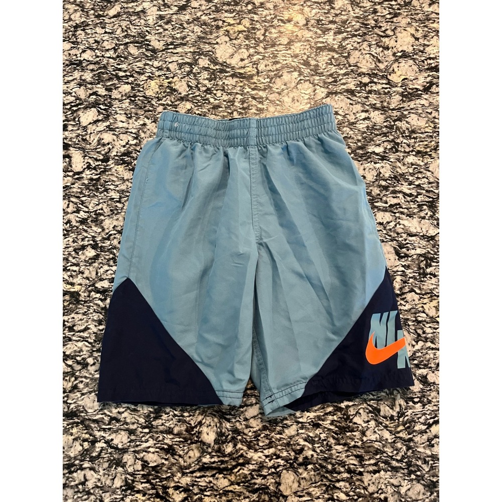 Nike Boys Swim Trunks Blue Colorblock Orange Swoosh Mesh Lined Size Medium M